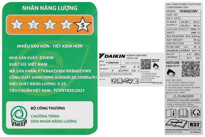 Điều hòa Daikin Inverter 21000 BTU 1 chiều FTKB60ZVMV - Model 2025